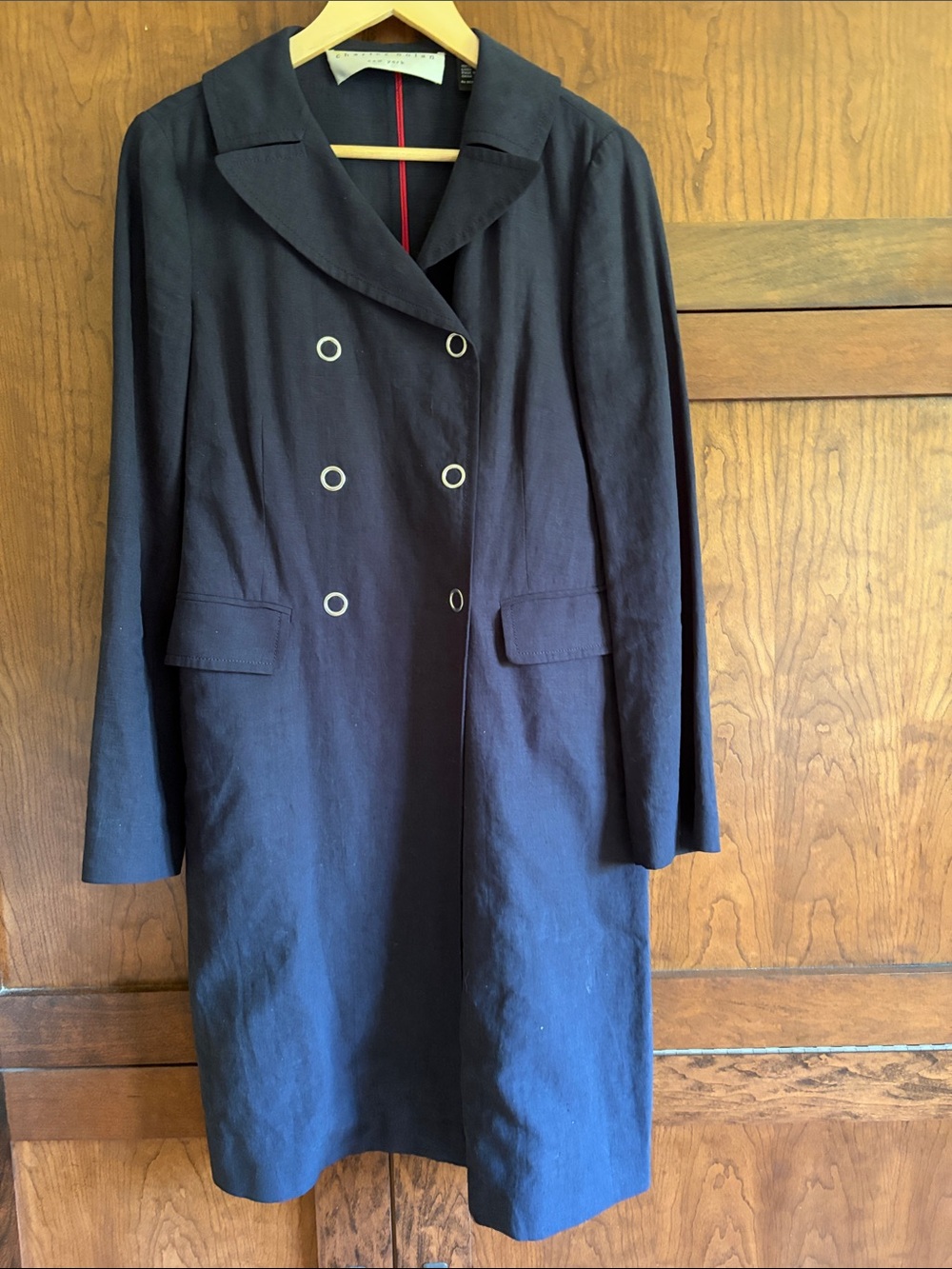 Classic Linen Women's Double-Breasted Navy Coat